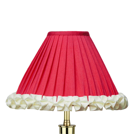 Coolie. Tulip Red/ Light Antung. Gathered with butterfly trim